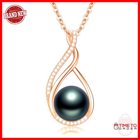 Sterling Silver Black Pearl Pendant Necklace 18in Chain Gift